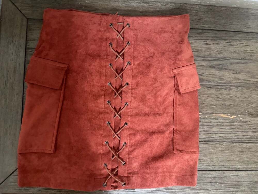Jealous Tomato Faux Suede Lace Up Mini Skirt Burnt Orange Small